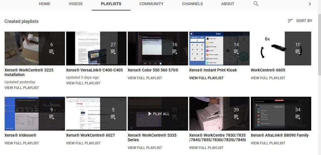 Example of Playlists on XeroxSupport Youtube Channel